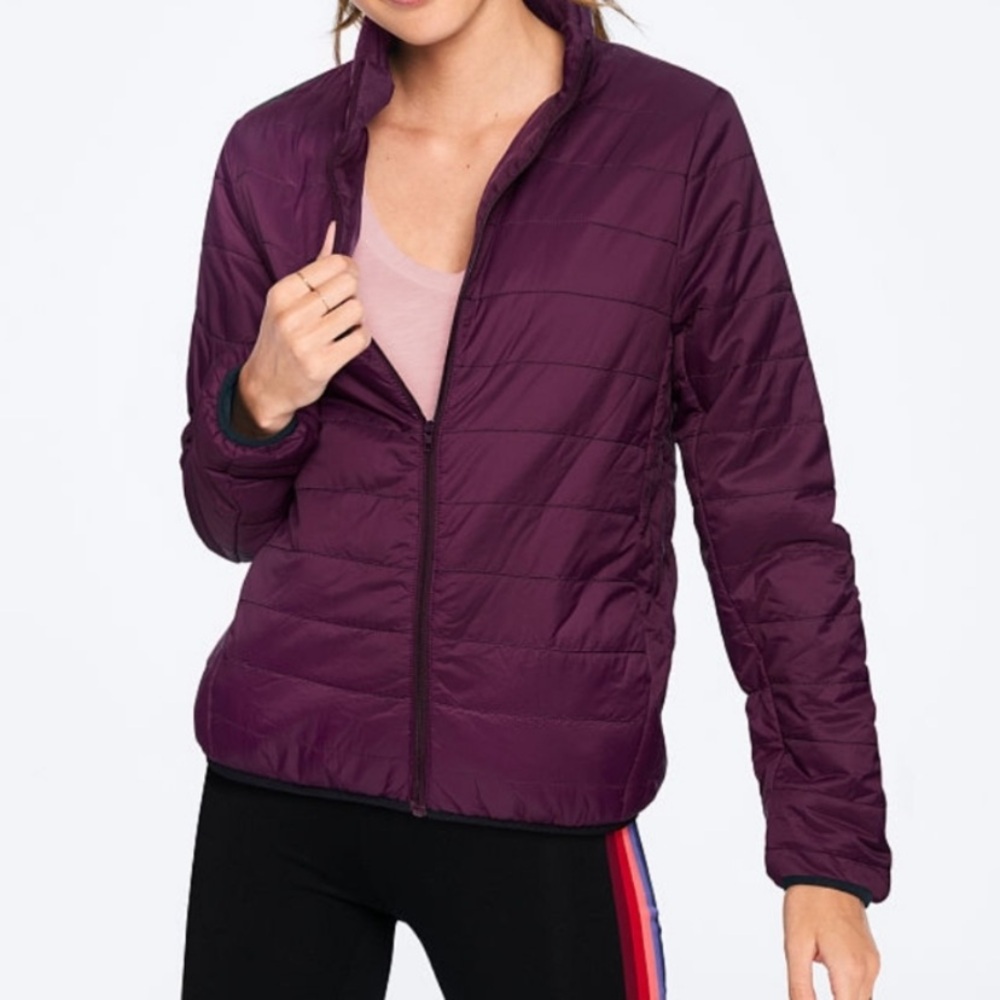 PINK Victoria's Secret Purple Maroon Packable Puffer Light Zip Up Jacket